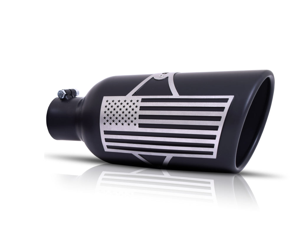 Patriot Flag Rolled Edge Angle Exhaust Tip, Black Ceramic (Single)