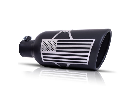 Patriot Flag Rolled Edge Angle Exhaust Tip, Black Ceramic (Single)