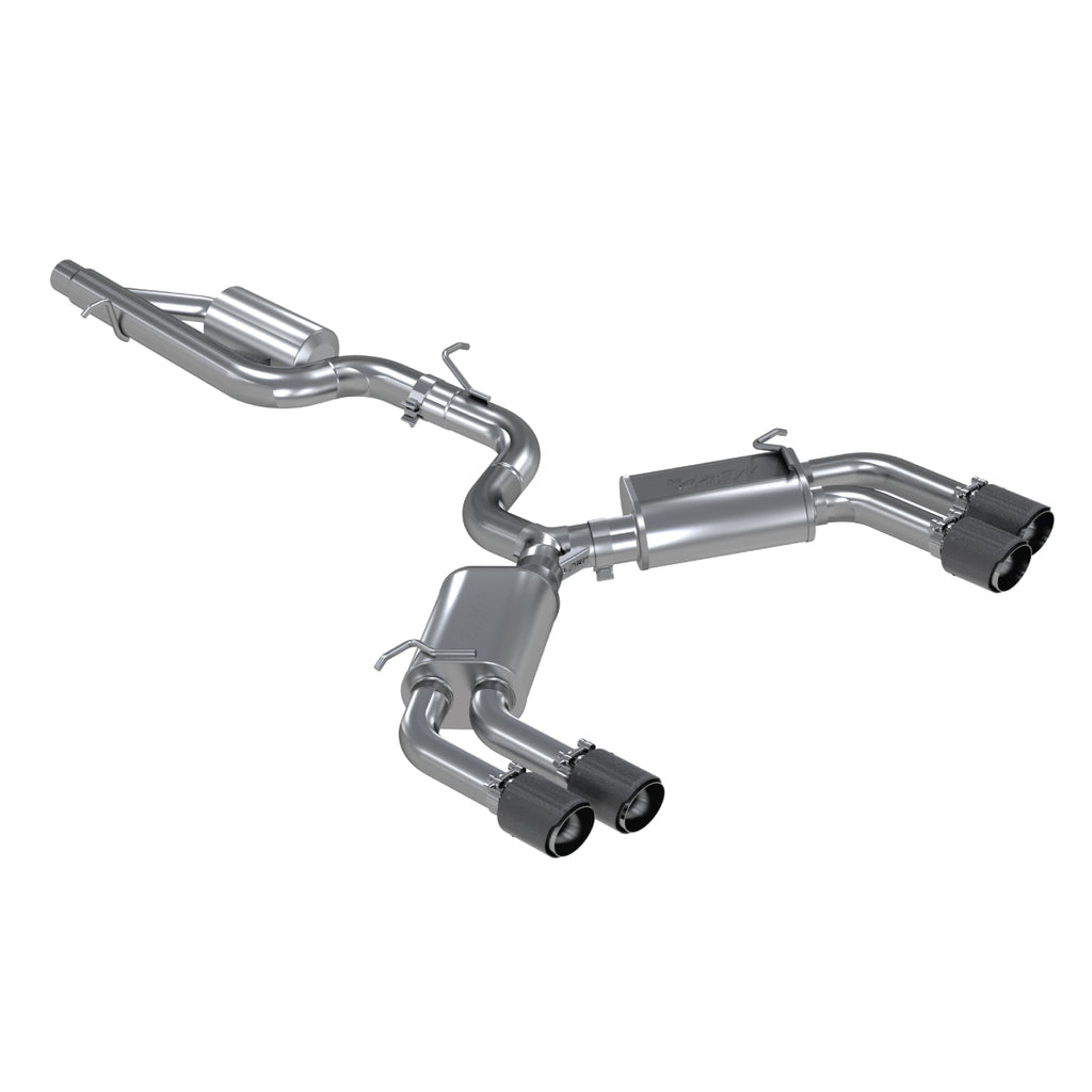 T304 Stainless Steel 3" Cat Back Quad Split Rear Exit with Carbon Fiber Tips