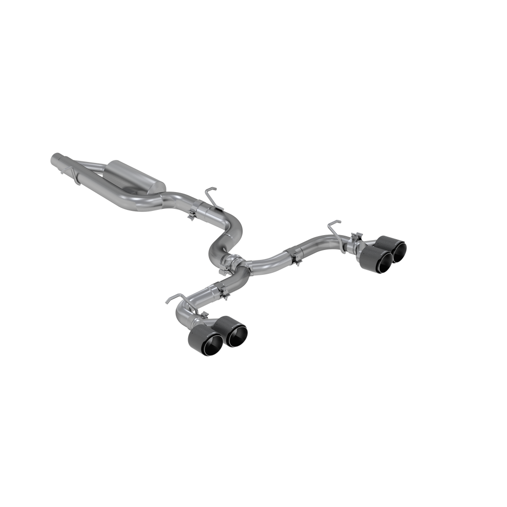 T304 Stainless Steel, 3" Cat Back, 2.5" Quad Split Rear, with Carbon Fiber Tips