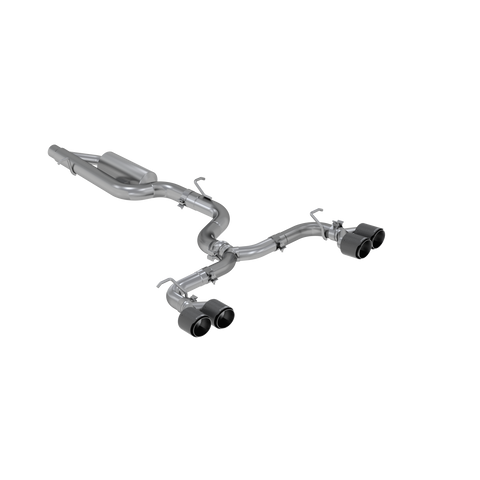 T304 Stainless Steel, 3" Cat Back, 2.5" Quad Split Rear, with Carbon Fiber Tips