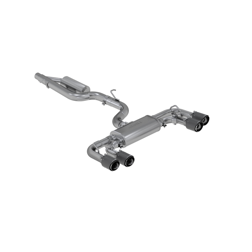 T304 Stainless Steel, 3" Cat-Back, 2.5" Quad Rear Exit with Carbon Fiber Tips, Active Exhaust