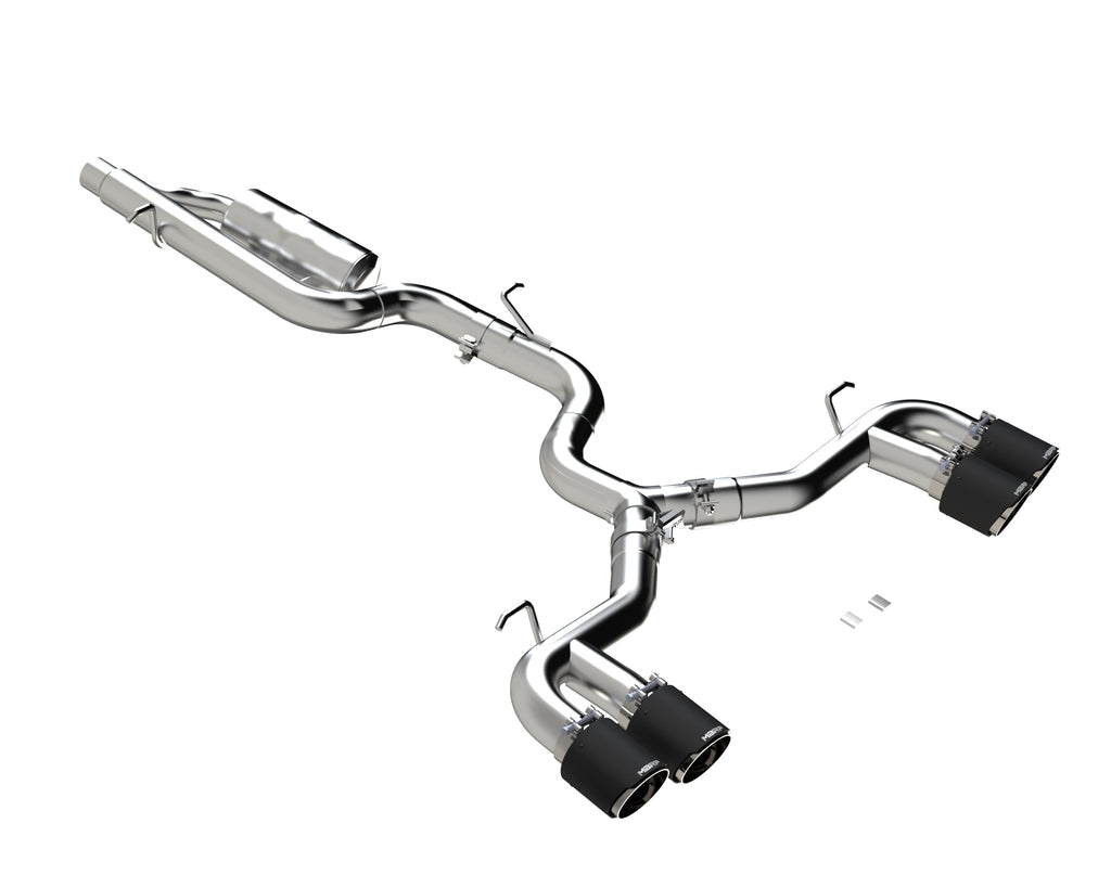 T304 Stainless Steel, 3" Cat-Back, Quad Split Rear with Carbon Fiber Tips, Valve Delete