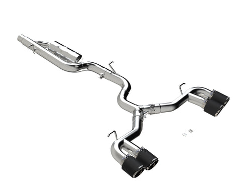 T304 Stainless Steel, 3" Cat-Back, Quad Split Rear with Carbon Fiber Tips, Valve Delete