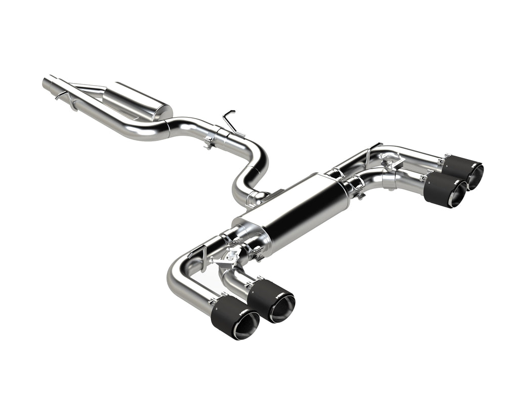T304 Stainless Steel, 3" Cat-Back, 2.5" Quad Rear Exit with Carbon Fiber Tips, Active Exhaust