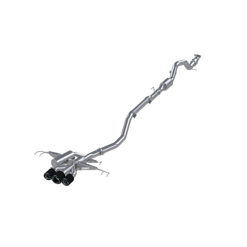 T304 Stainless Steel, 3.0" Cat-Back, Triple Center Outlet, with Carbon Fiber Tips