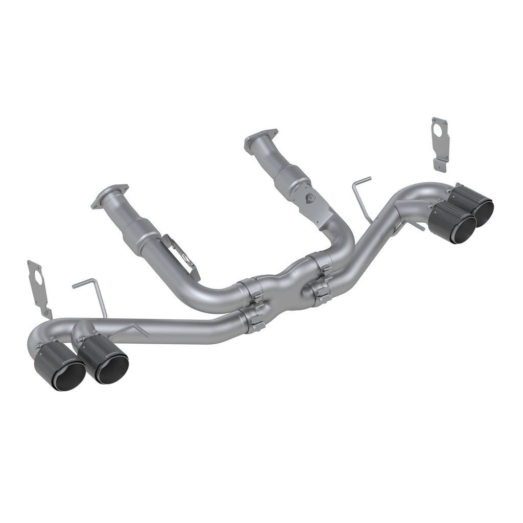 T304 Stainless Steel, 3" Cat-Back, Quad Split Rear with Carbon Fiber Tips
