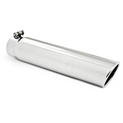 T304 Stainless Steel Tip 3.5" OD;3"  inlet; 16"length; Angled Cut Rolled End;  Clampless-no weld