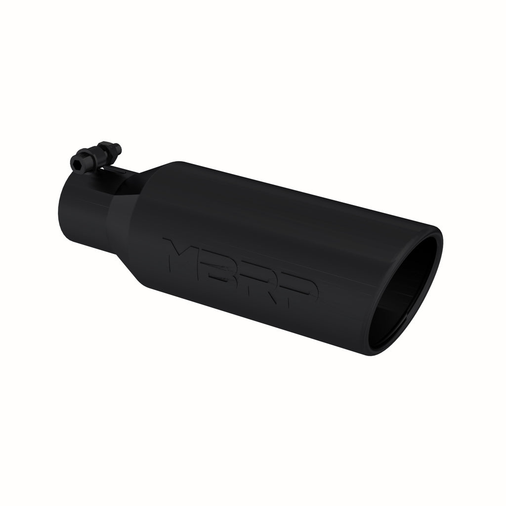 Black Coated Tip; 4"  OD;  Angled Rolled End;  2.5"  inlet;  12" length
