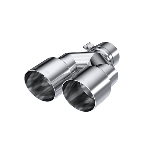 T304 Stainless Steel Tip; 2.5" ID, Dual 3.5" OD Out, Staggered Left 9.5"/ Right 9" length, Single wall